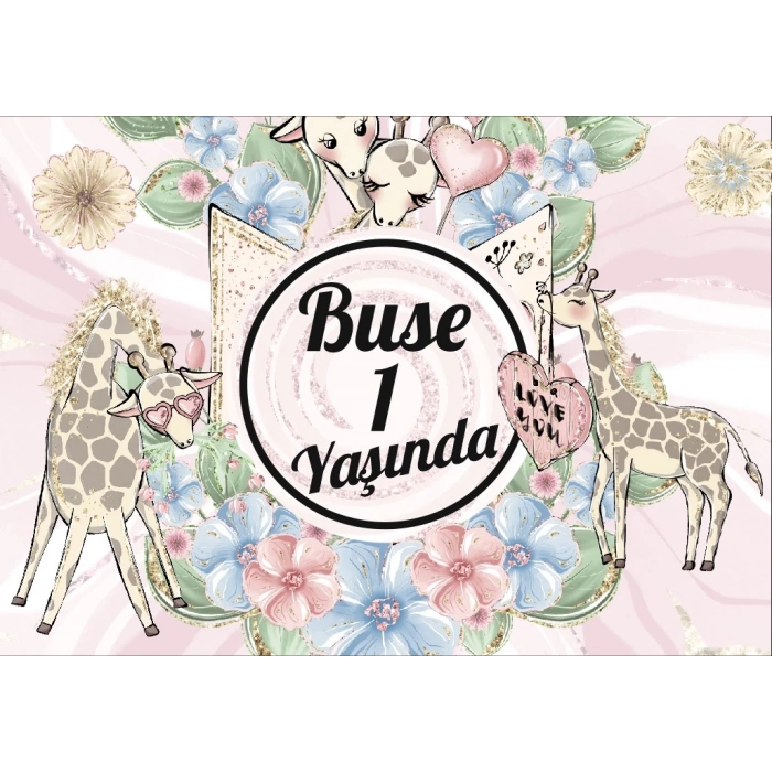 Zürafa Temalı Doğum Günü Afişi 35X50 cm