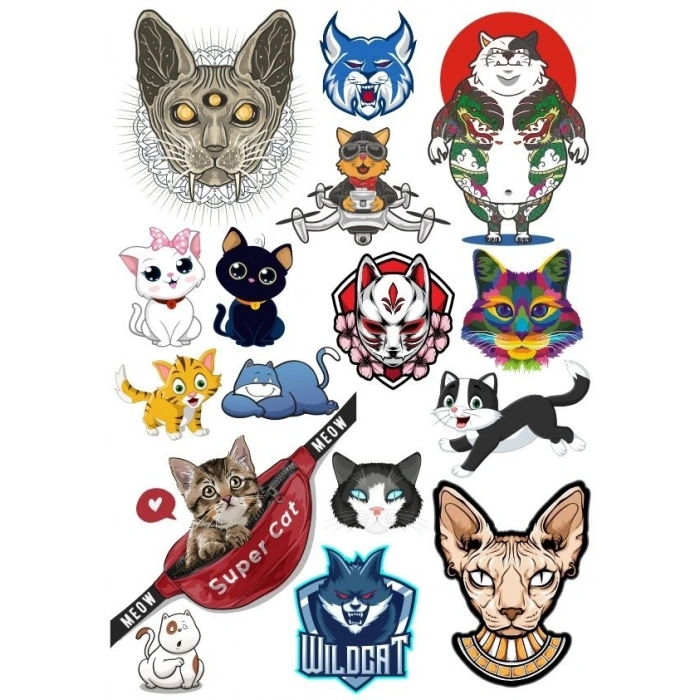 Kediler Sticker Set-6 13 Parça Telefon, Tablet, Defter, Laptop Sticker