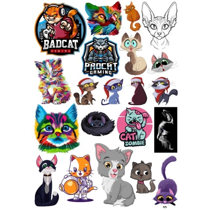 Kediler Sticker Set 6 16 Parça Telefon, Tablet, Defter, Laptop Sticker