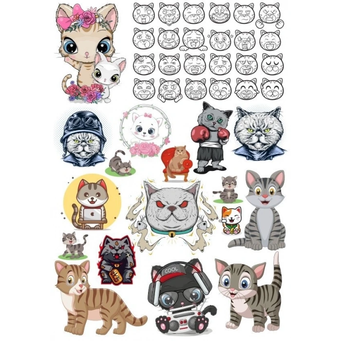 Kediler Sticker Set-7 27 Parça Telefon, Tablet, Defter, Laptop Sticker