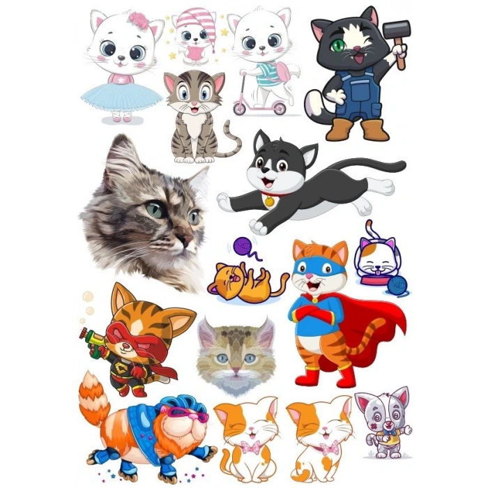 Kediler Sticker Set-8 19 Parça Telefon, Tablet, Defter, Laptop Sticker