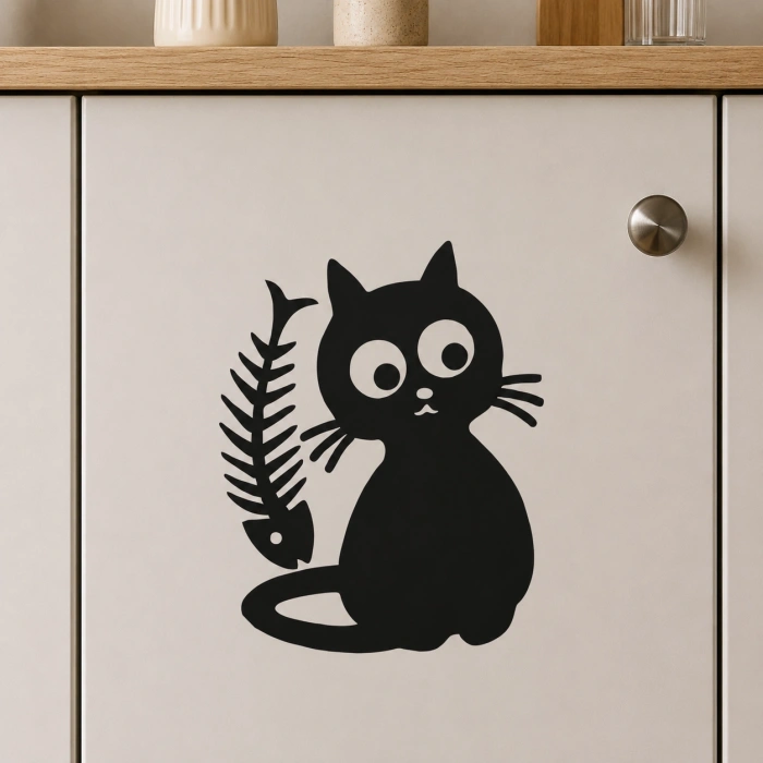 Kılçık ve Kedi 17x17 Cm Sticker Folyo