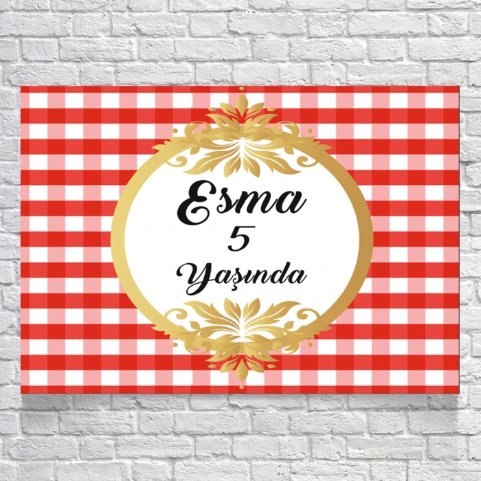 Kırmızı Beyaz Desenli Doğum Günü Afişi 50X70 cm