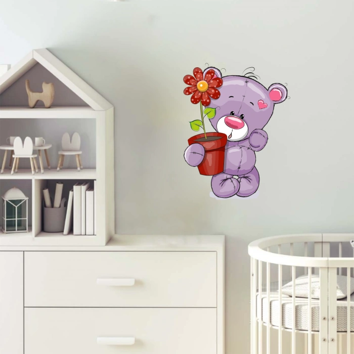 Kırmızı Çiçekli Ayıcık Sticker