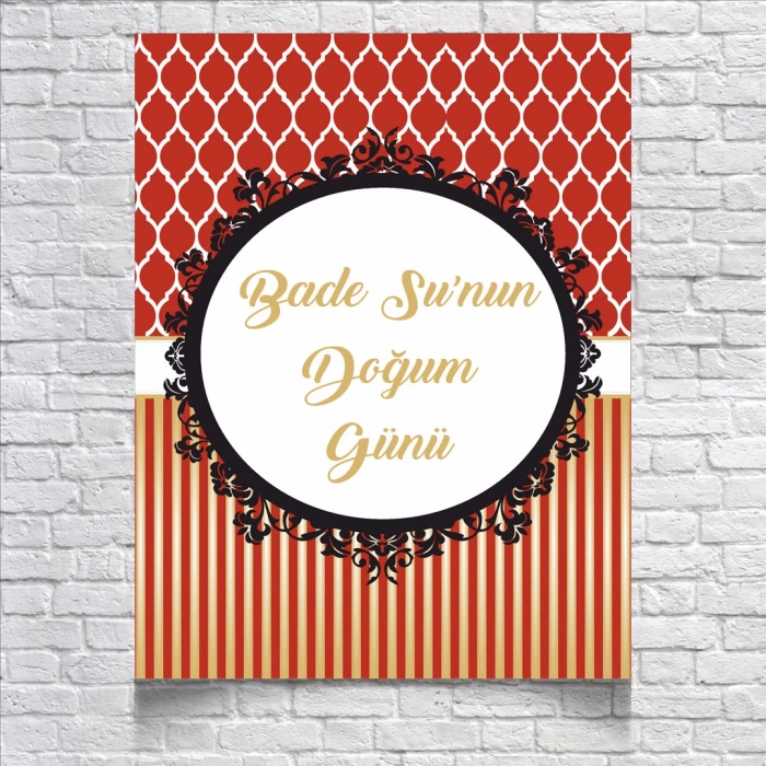 Kırmızı Çizgili Doğum Günü Afişi 70X100 cm