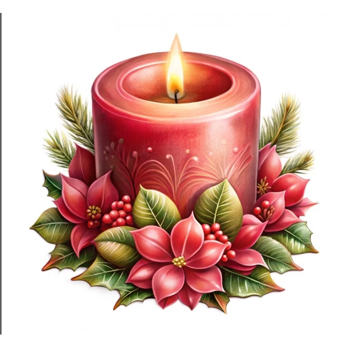 Kırmızı Noel Çiçekli Mum Duvar Stickerı