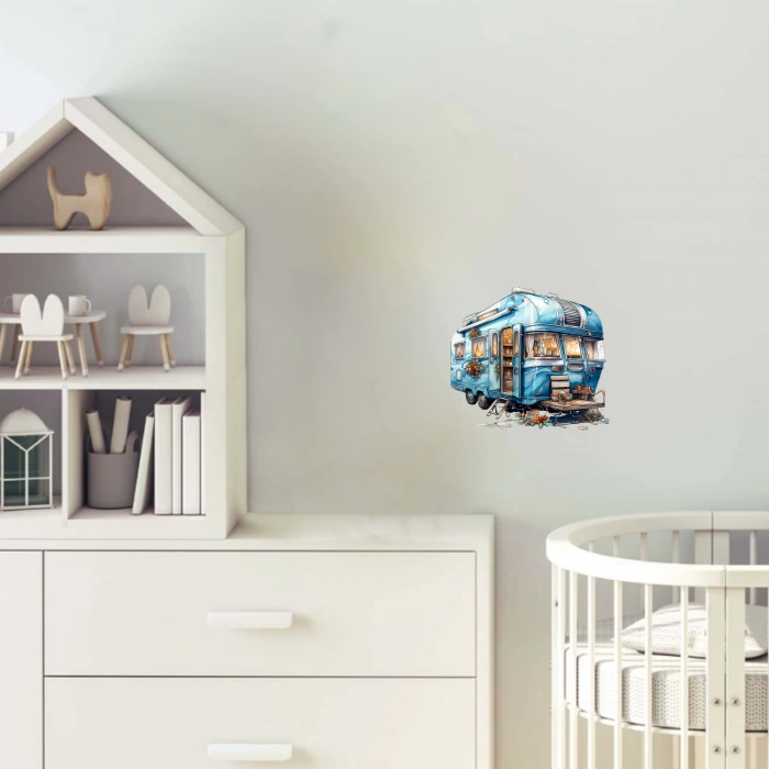 Kış Manzaralı Mavi Karavan Duvar Stickerı