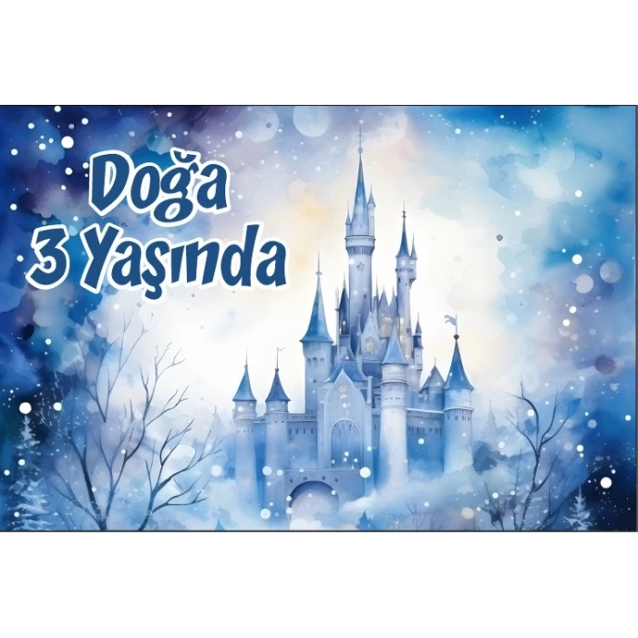 Kış ve Şato Temalı Doğum Günü Afişi -2 50X70 cm