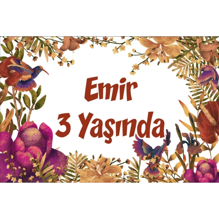 Sonbahar ve Kuşlar Temalı Doğum Günü Afişi -1 35X50 cm