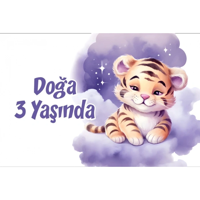 Mor Sevimli Kaplan Doğum Günü Afişi 50X70 cm