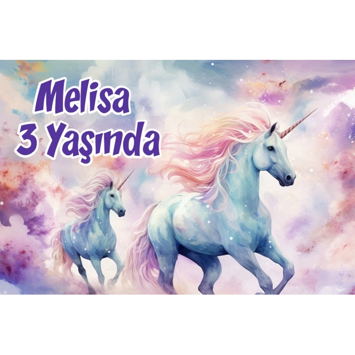 Büyük Unicornlar Temalı Doğum Günü Afişi -4 70X100 cm