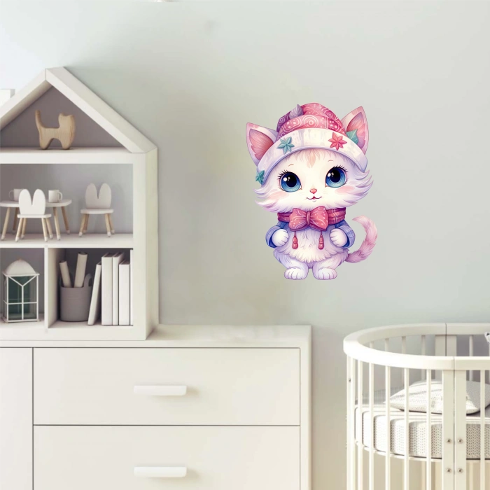 Kışlık Şapkalı Kedi Duvar Stickerı