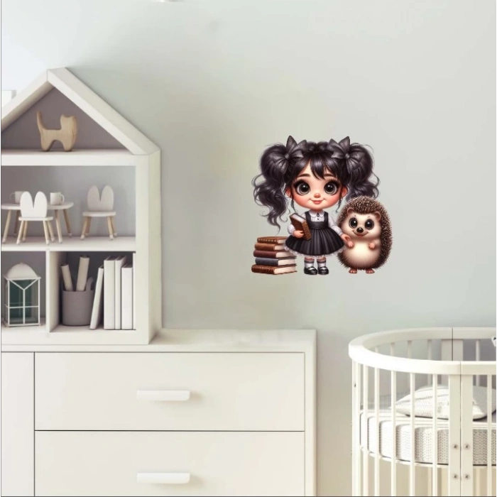 kitap Okuyan Kız ve Kirpi Duvar Stickerı