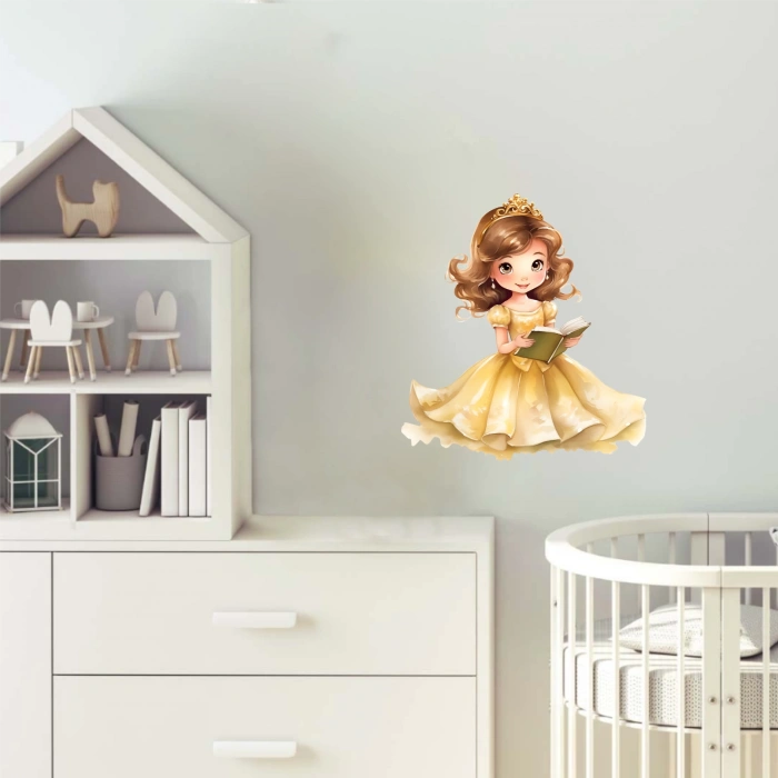 Kitap Okuyan Sarı Prenses Duvar Stickerı