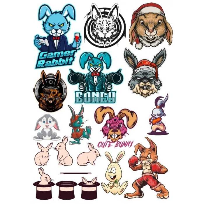 Kızgın Tavşan Sticker Set 15 Parça Telefon, Tablet, Defter, Laptop Sticker