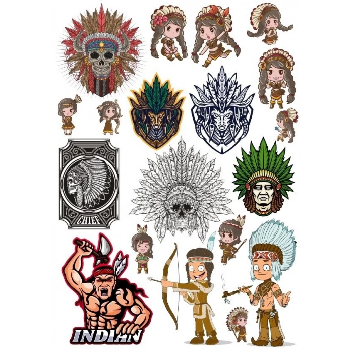 Kızılderili Apachi Sticker Set-2 16 Parça Telefon, Tablet, Defter, Laptop Sticker