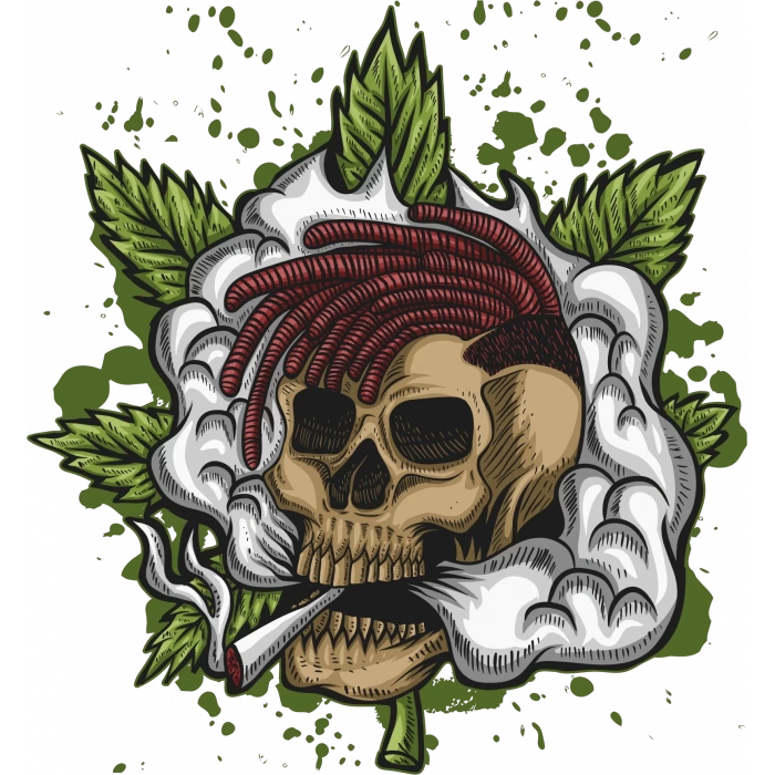 Sigara içen Kurukafa Sticker 10x10 cmRenkli Sticker