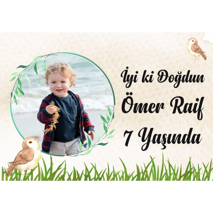 Kuş ve Orman Temalı Doğum Günü Afişi 70X100 cm