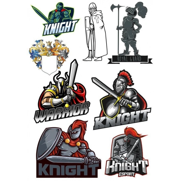 Knight Şövalye Sticker Set-1 8 Parça Telefon, Tablet, Defter, Laptop Sticker