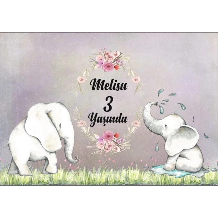 Sevimli Fil Temalı Doğum Günü Afişi 70X100 cm