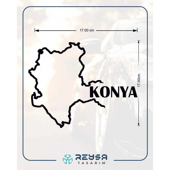 Konya Harita Araba Sticker 17x17 Cm Siyah