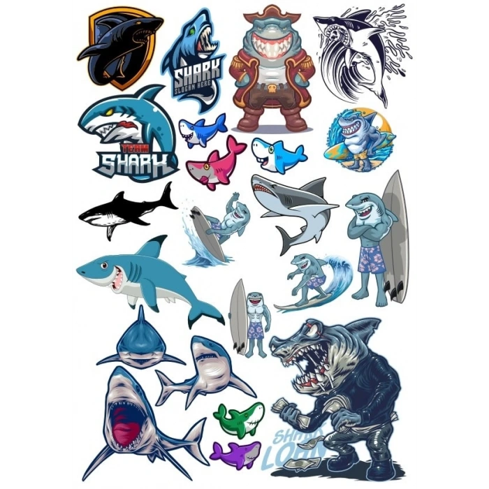 Köpek Balığı Sticker Set 2 16 Parça Telefon, Tablet, Defter, Laptop Sticker