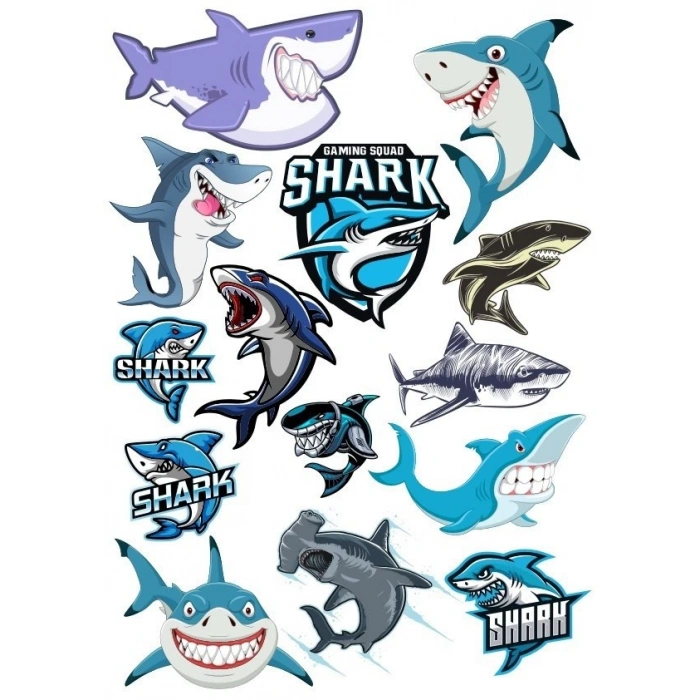 Köpek Balığı Sticker Set 20 Parça Telefon, Tablet, Defter, Laptop Sticker