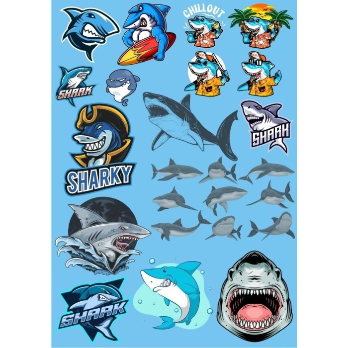 Köpek Balığı Sticker Set-3 17 Parça Telefon, Tablet, Defter, Laptop Sticker