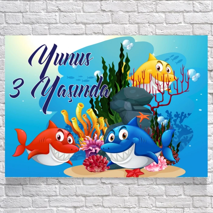 Köpek Balığı Temalı Doğum Günü Afişi 100X150 cm