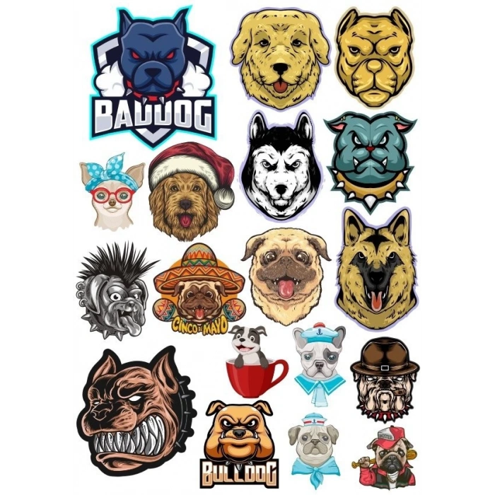 Köpekl Bulldog Sticker Set 13 Parça Telefon, Tablet, Defter, Laptop Sticker