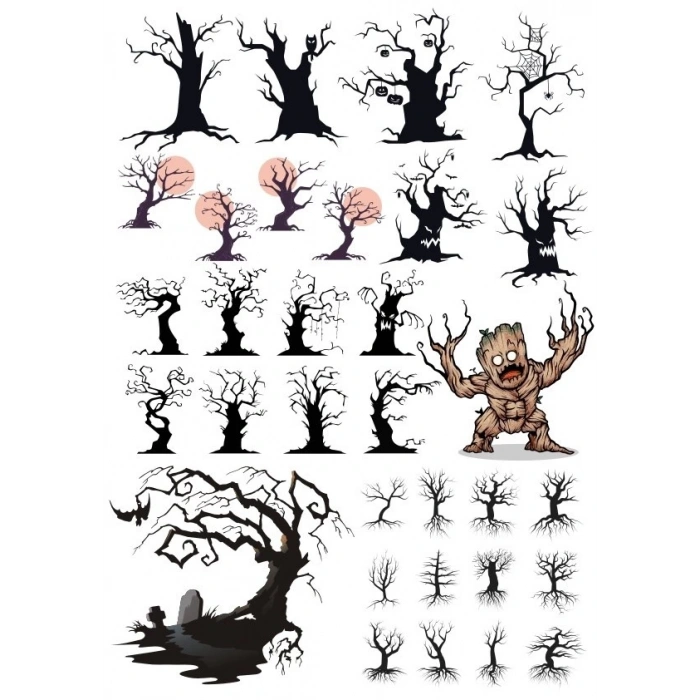 Korkunç Ağaçlar Sticker Set 28 Parça Telefon, Tablet, Defter, Laptop Sticker