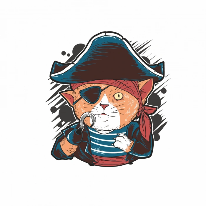 Korsan Kedi Sticker 10x10 cmRenkli Sticker