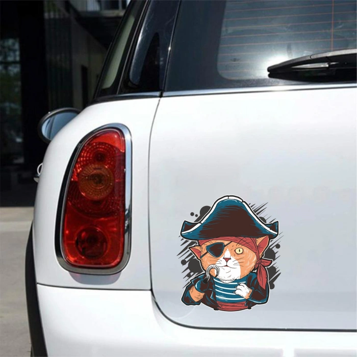 Korsan Kedi Sticker 10x10 cmRenkli Sticker