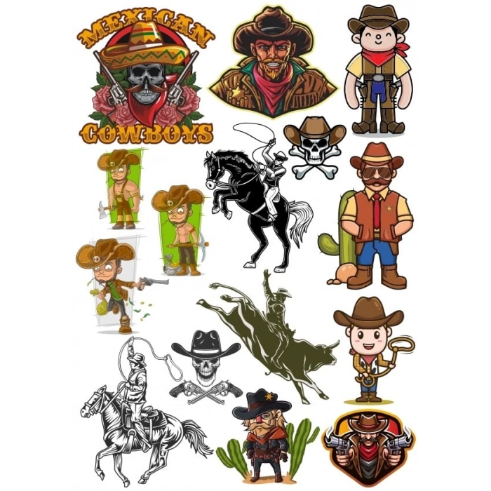 Kovboy Sticker Set 3 18 Parça Telefon, Tablet, Defter, Laptop Sticker