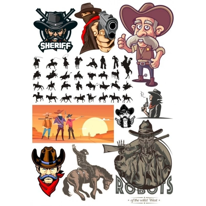 Kowboy Vahşi Batı Sticker Set 25 Parça Telefon, Tablet, Defter, Laptop Sticker