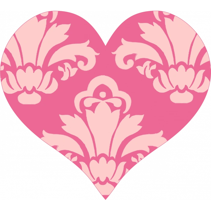 Koyu Pembe Damask Desenli Kalp Duvar Stickerı