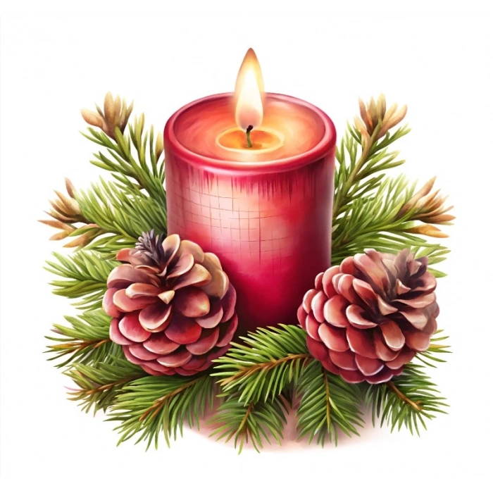 Kozalaklı Kırmızı Mum Duvar Stickerı