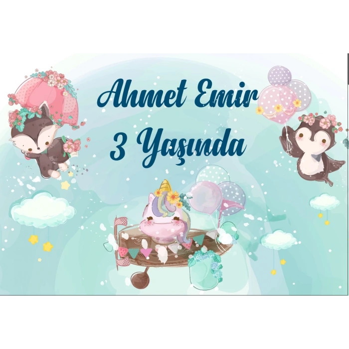 Sevimli Hayvanlar Temalı Doğum Günü Afişi 35X50 cm