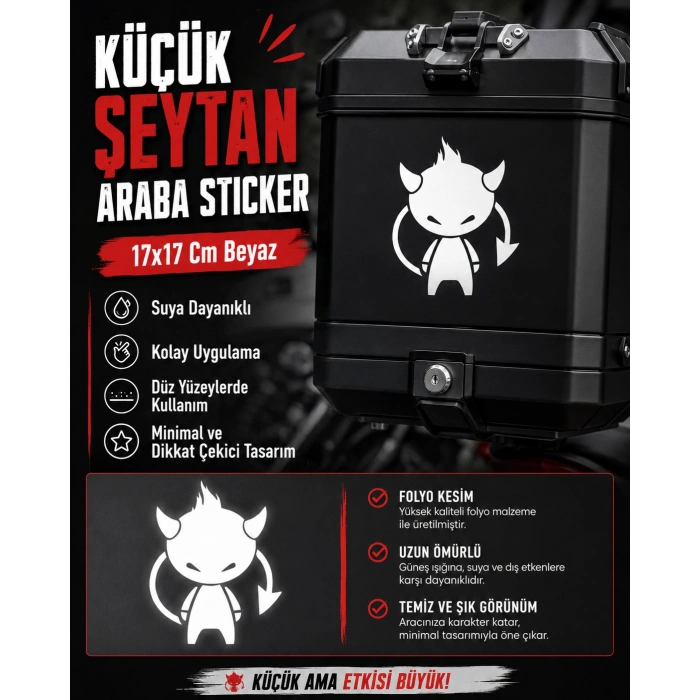 Küçük Şeytan Araba Sticker 17x17 Cm Beyaz