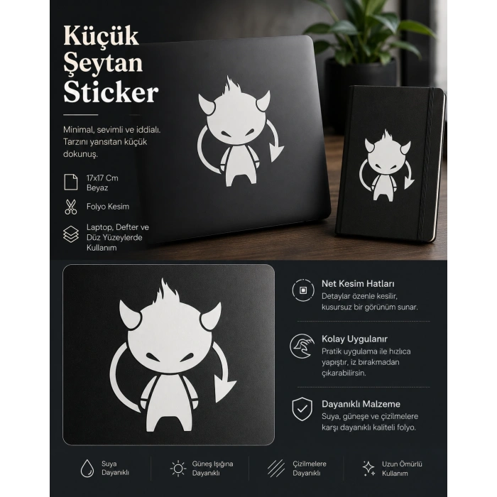 Küçük Şeytan Araba Sticker 17x17 Cm Beyaz