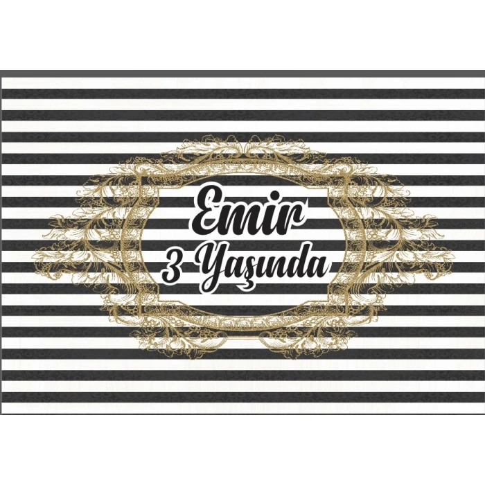 Siyah Beyaz Çizgili Doğum Günü Afişi 100X150 cm