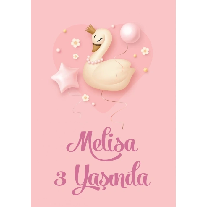 kuğu temalı doğum günü afişi 50X70 cm