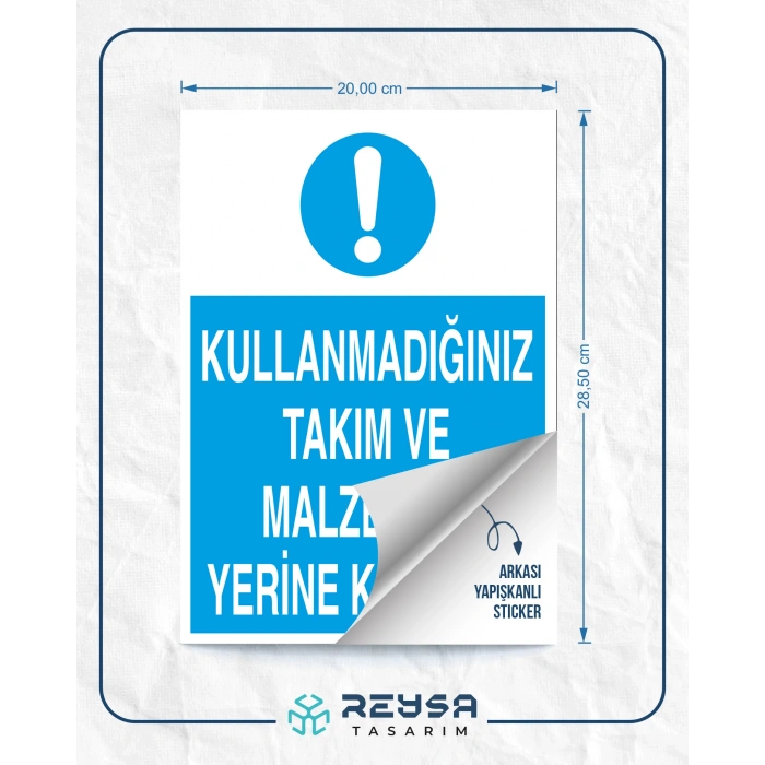 Kullandığınız Takım ve Malzemeyi Yerine Koyunuz Sticker 20X28 Cm