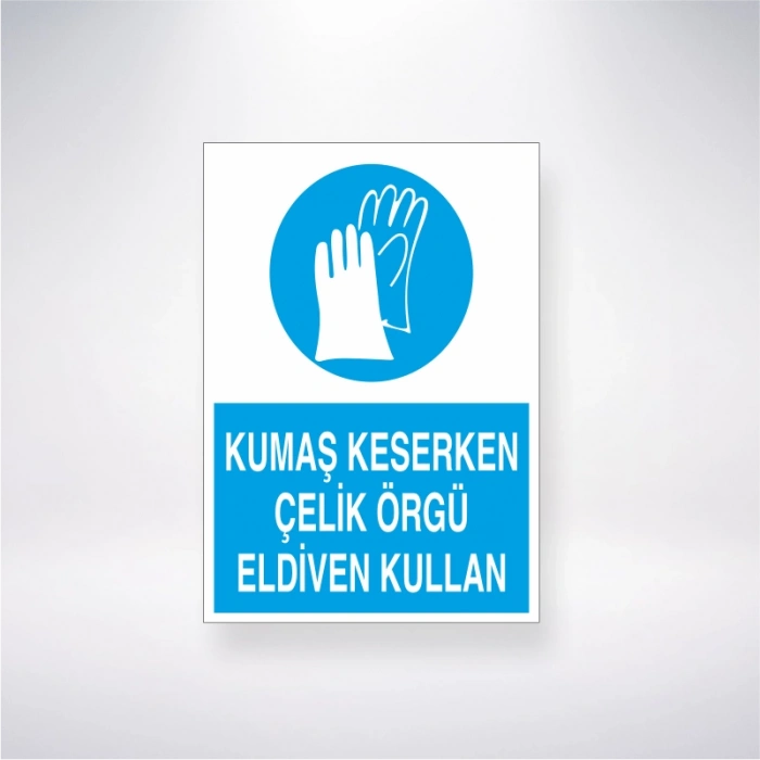 Kumaş Keserken Çelik Örgü Eldiven Kullan Sticker 20X28 Cm