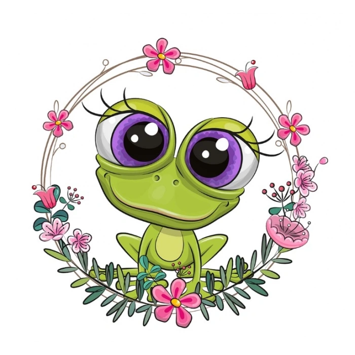 Kurbağa Çiçek Çerçeveli Duvar Stickerı