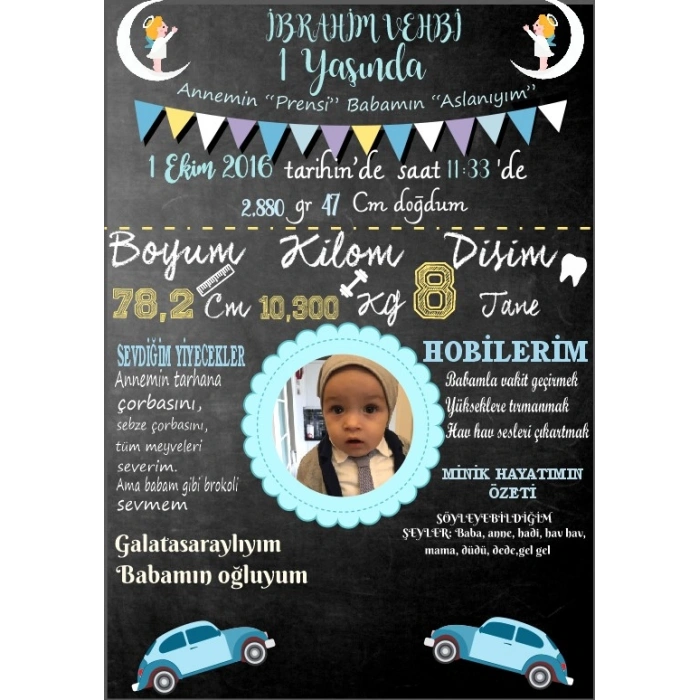 Ay ve Araba Temalı Yaş Panosu