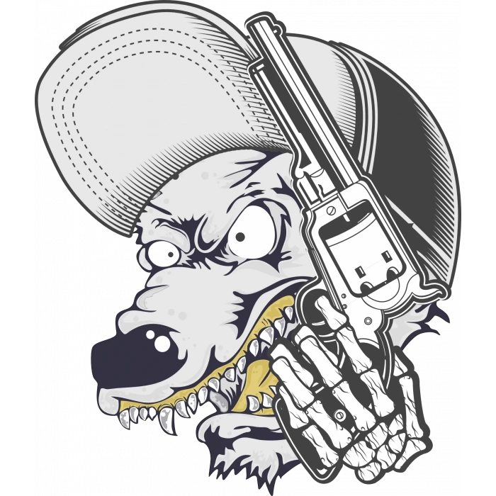 Kurt ve Silah Sticker 10x10 cmRenkli Sticker