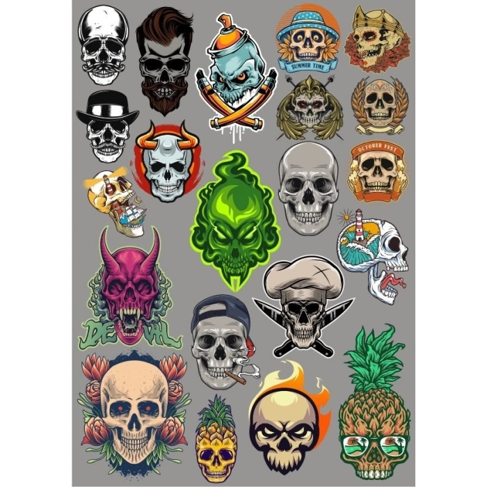 Kuru Kafa İskeletler Sticker Set 27 Parça Telefon, Tablet, Defter, Laptop Sticker
