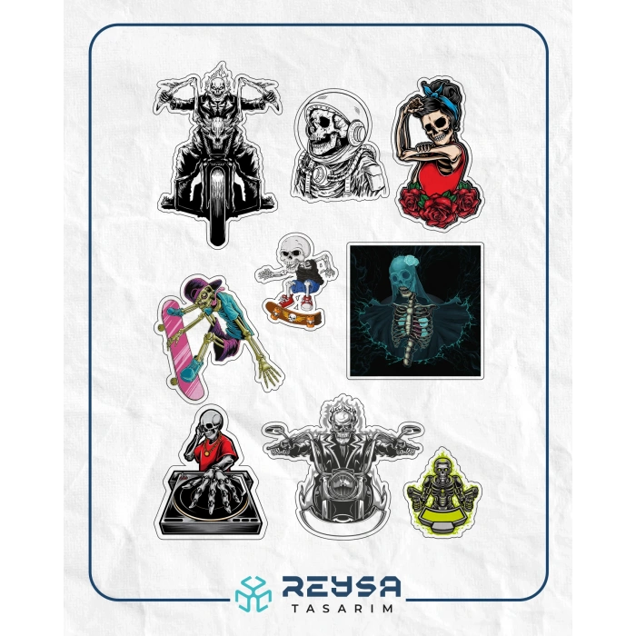 Kuru Kafa Motorcu Sticker 9 Parça Telefon, Tablet, Defter, Laptop Sticker