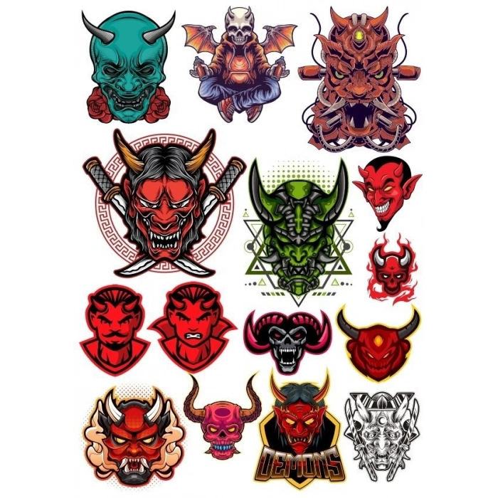 Kuru Kafa Şeytan Sticker Set 14 Parça Telefon, Tablet, Defter, Laptop Sticker
